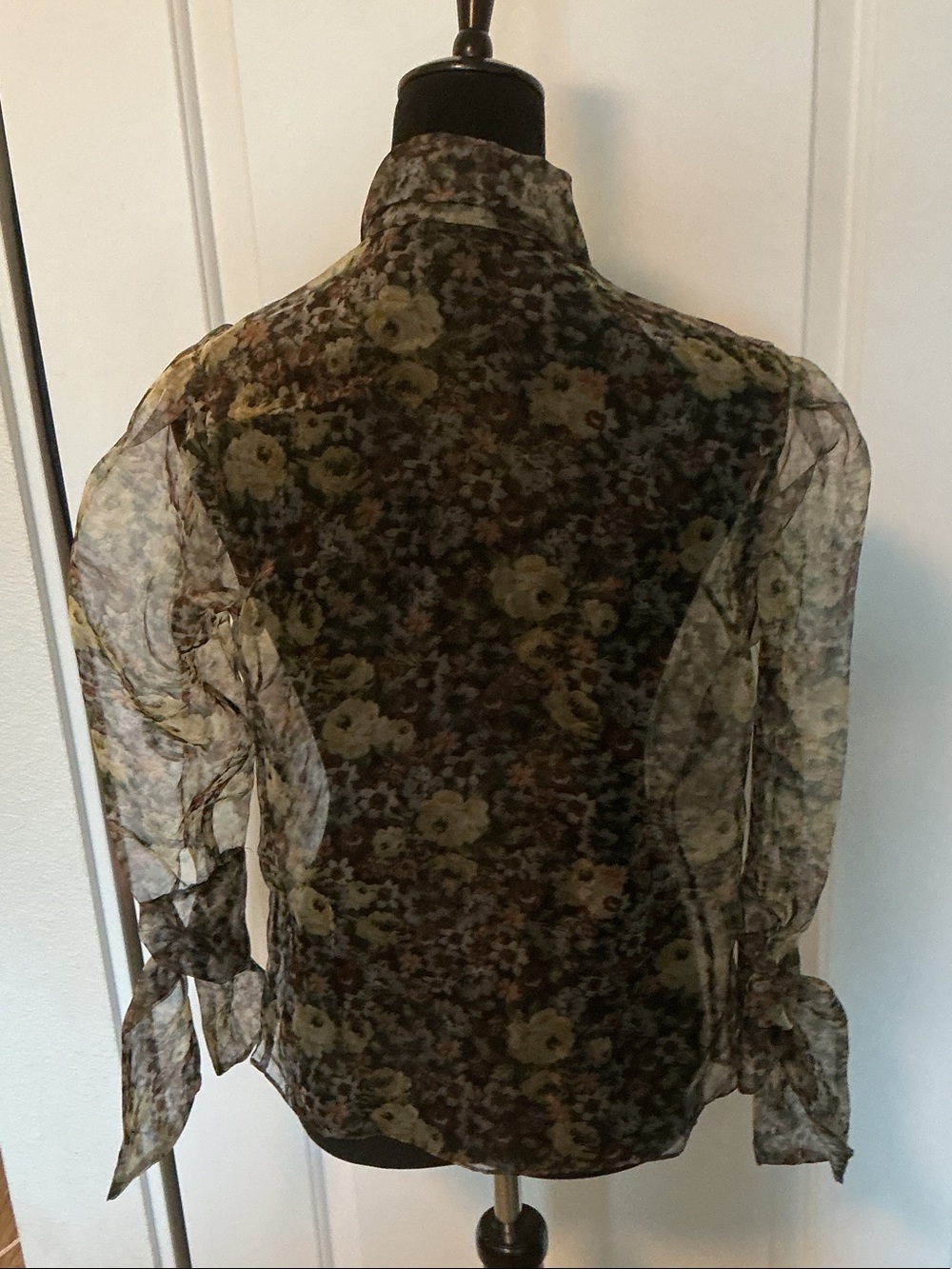 Zara sheer floral button up top with collar and long sleeves s - Picture 4 of 9